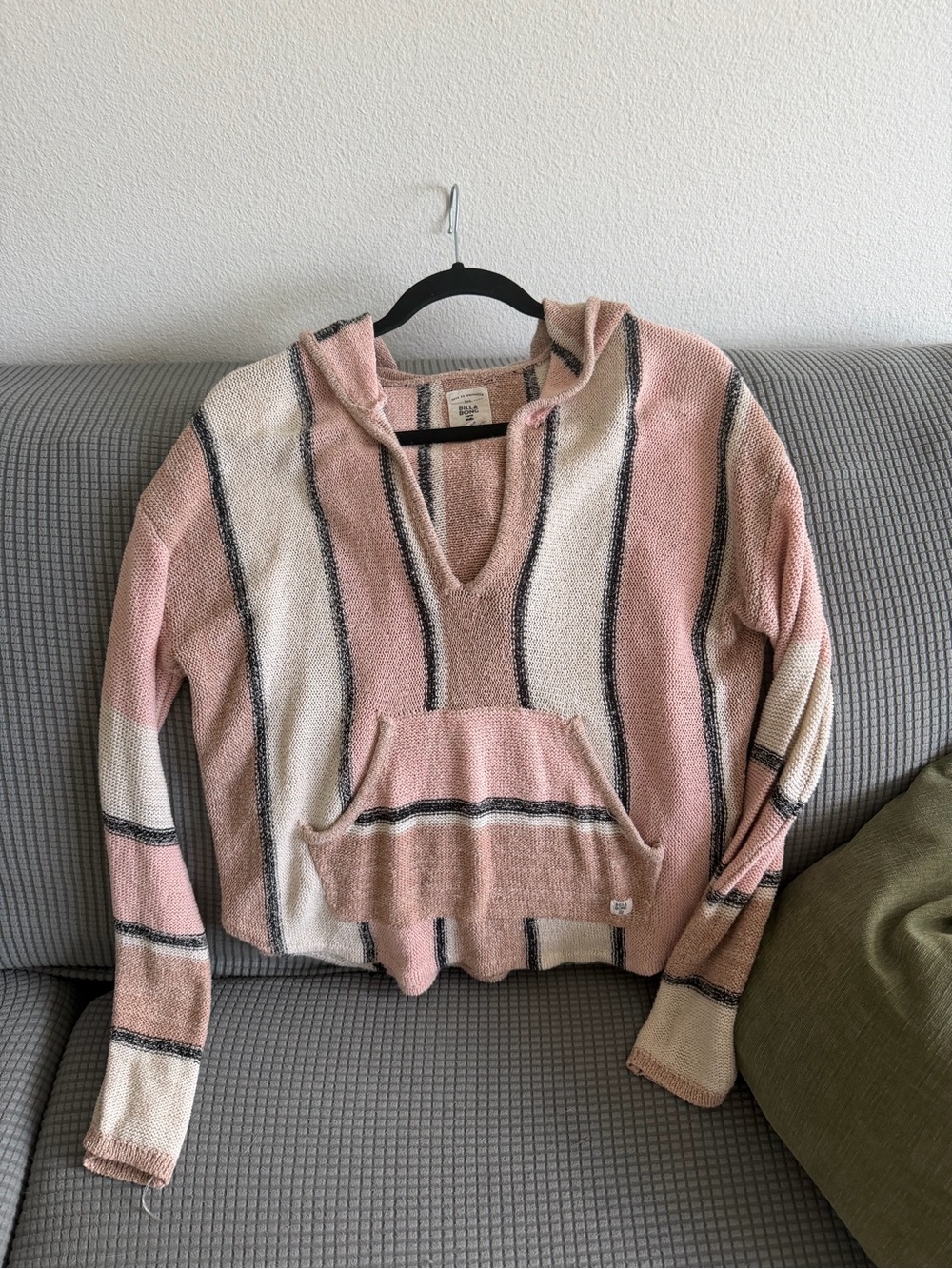 Billabong Pink and Cream Hooded Knit Sweater